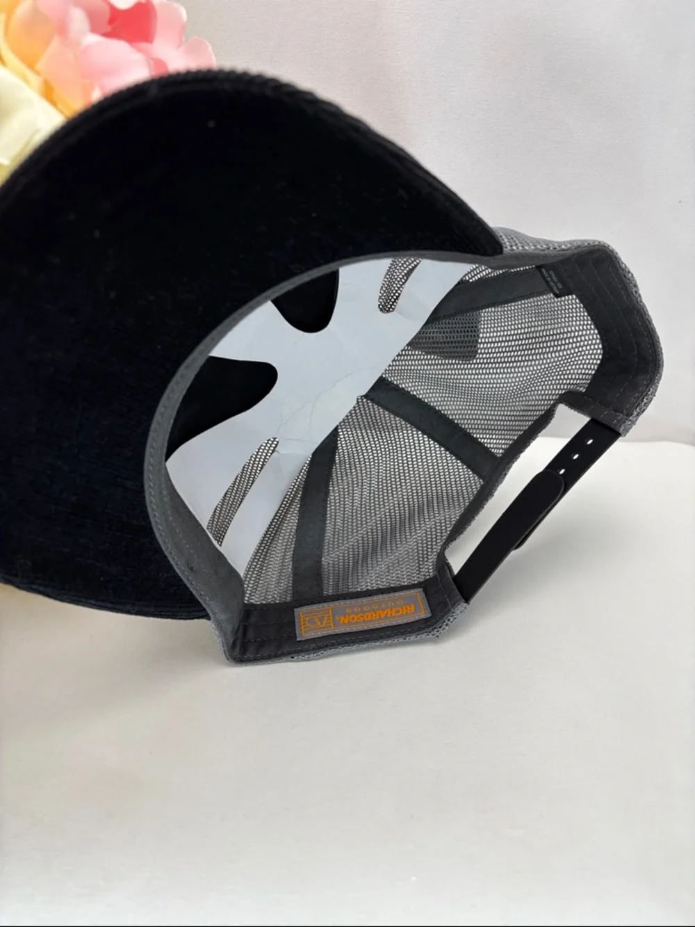 BURN Patch Trucker Hat - Black & Gray Corduroy and Mesh‎